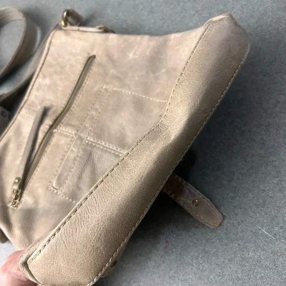 Stylish Taupe Leather Crossbody Bag - Picture 5 of 10